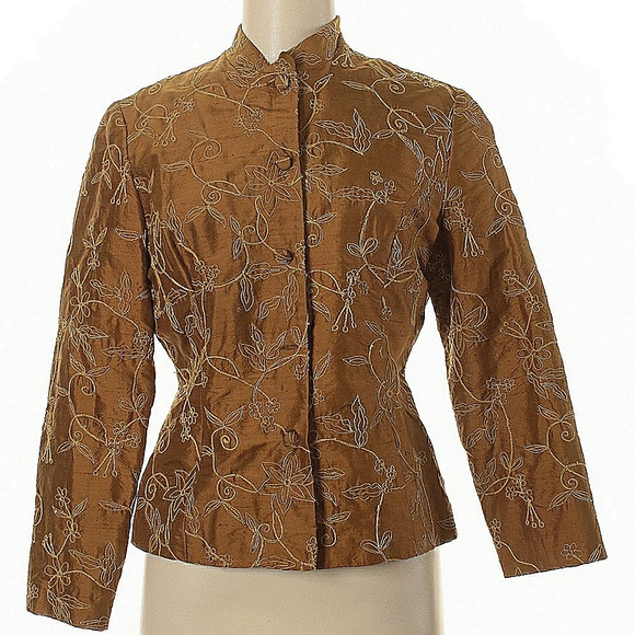 MAG Jackets & Blazers - MAG 100% Silk Brown w/Green Stitching Blazer